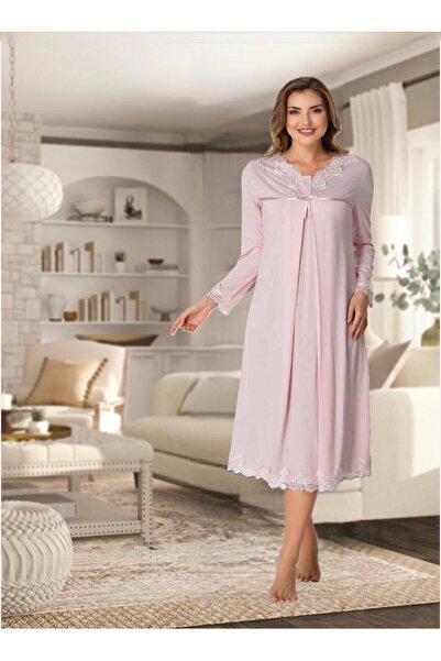 Lohusa Homewear Cămașă de noapte elegantă pentru gravide, roz, cu design spec...