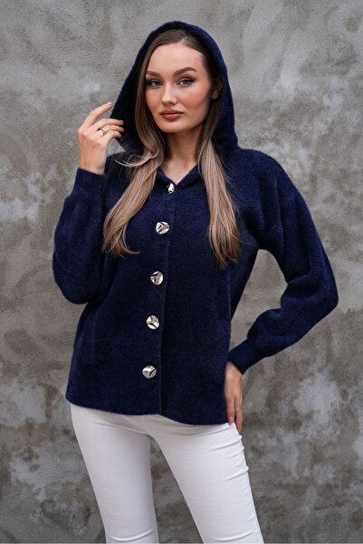 AGORATEKSTİL Жіноча куртка з капюшоном на ґудзиках з м'якої тканини