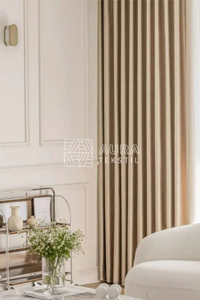 Fluiana Bej %100 Güneş Geçirmez Blackout Perde | Düz Dikim Pilesiz Blackout P...