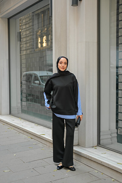 LOCCO Γυναικείο πουκάμισο Λεπτομέρεια Διπλό Σετ Μαύρο