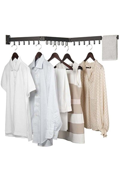 COOYA Wall Mounted Drying Rack,Foldable with 18 Hooks and Towel Holder, Clothing Drying Rack Black