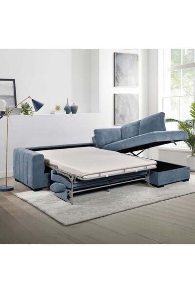 Danube Home Egor Fabric Right Corner Sofa - Blue, 3-Seater, Solid Wood, 269x198x87cm, 2-Year Warranty