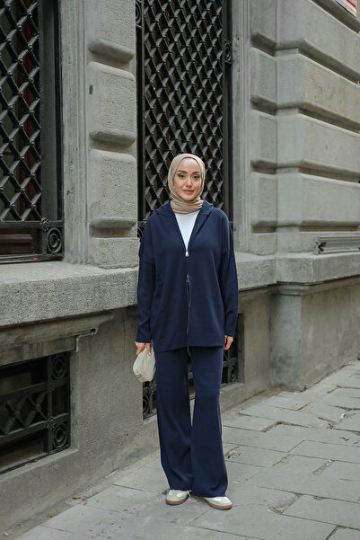 LOCCO Women's Self-Patterned Knitwear Set Navy Blue