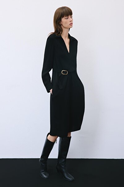 rue Midi Black Dress with Gold Buckle