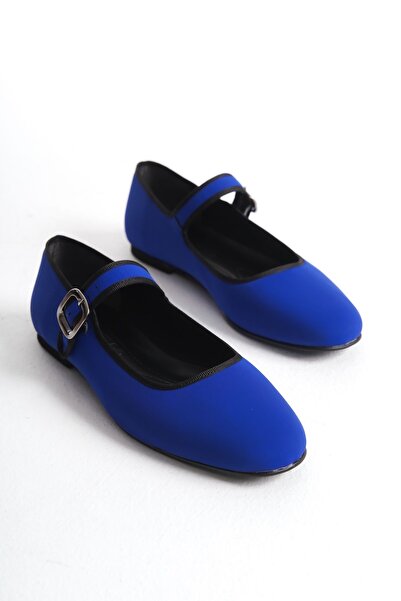 FEMME Women's Strappy Oval Toe Casual Ballet Flats Laura Sax Blue