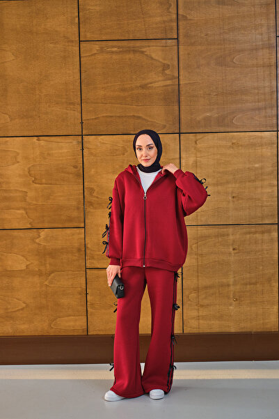 LOCCO Women's Ribbon Detailed Suit Burgundy