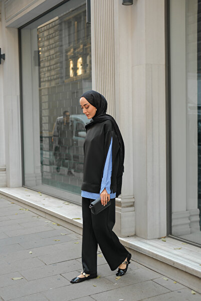 LOCCO Γυναικείο πουκάμισο Λεπτομέρεια Διπλό Σετ Μαύρο