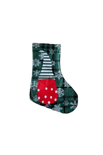 wei inox Ciorap decorativ de Craciun, material textil, model fulgi, verde, 35 cm
