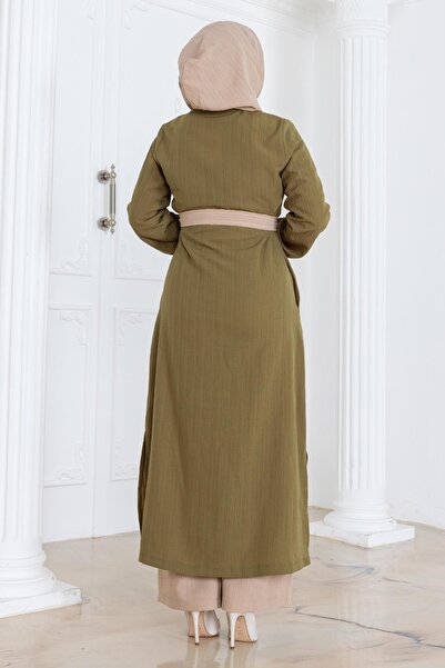 Modamihram Hooded Buttoned Suit Khaki Msw19238-2