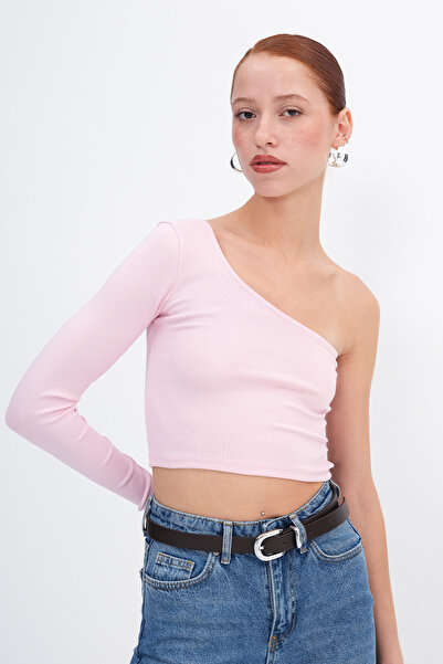 Addax One Shoulder Long Sleeve Crop Blouse B13784-F1