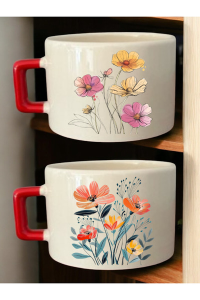 lili hediyelik Wonderful Flower 2-Piece Mug Set - Tiny Mug, Small Cup, Mini Mug