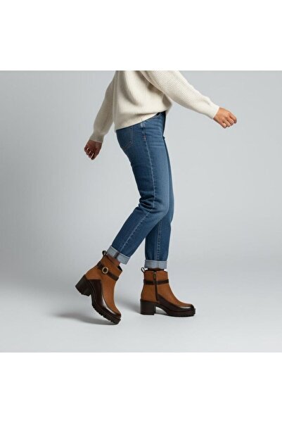 NE&VE SHOES Γυναικείες μπότες με χοντρό τακούνι Taba Nubuck Brown συνδυασμός υφασμάτων με λουράκι στον αστράγαλο