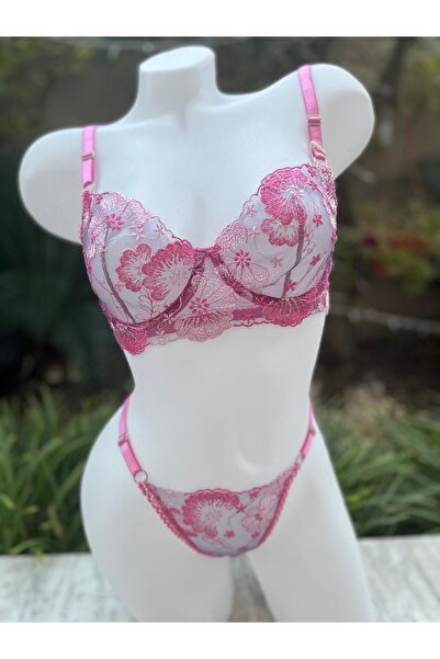 FEMMEA Pink Patterned Transparent Underwear Set