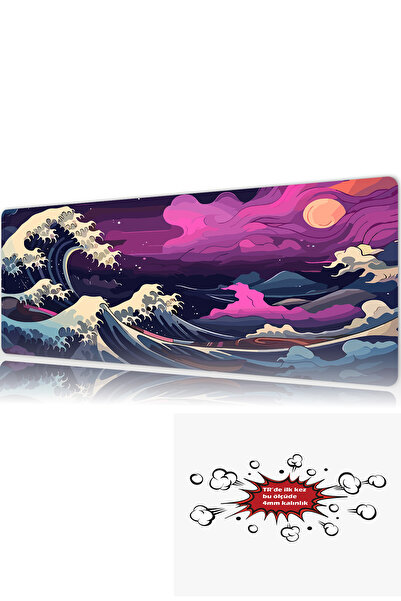 urzuva Kanagawa 90x40 4MM Kalınlık Premium Gaming oyuncu mousepad, Anti Slip ...