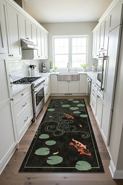 Etnik Dekor Gölet Desenli Dijital Baskı Kaymaz Taban Makinede Kolay Yıkanabil...