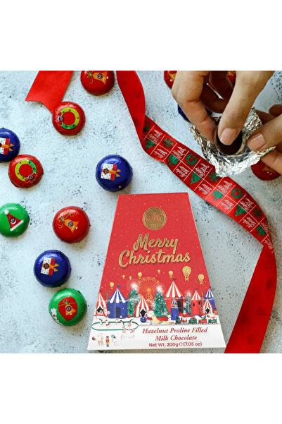 Elit Çikolata Merry Christmas Pralin Dolgulu Sütlü Çikolata Karton Kutu 200g Glutensiz