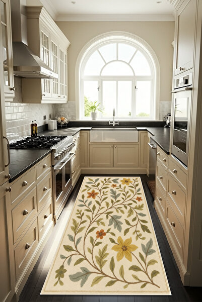 Etnik Dekor Pastel Çiçek Desenli Dijital Baskı Kaymaz Taban Makinede Kolay Yı...