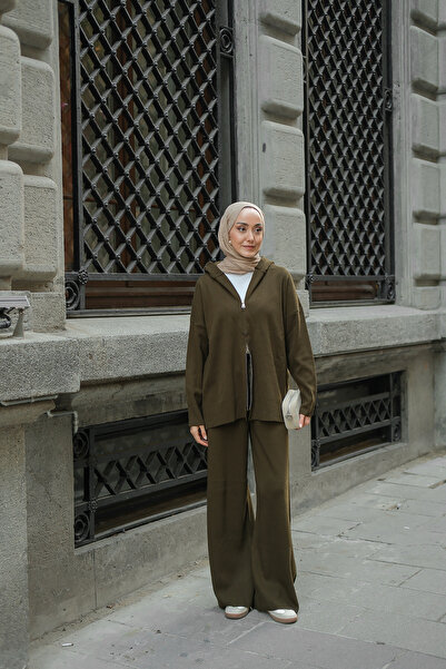 LOCCO Women's Self-Patterned Knitwear Set Khaki Green