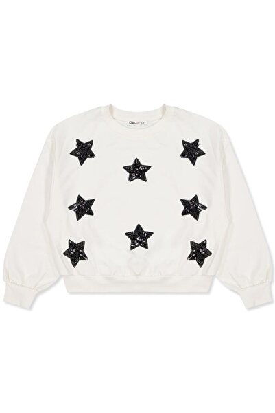 Civil Girls Yıldızlar Nakışlı 10-13 Yaş Sweatshirt - Ekru 10-11 Yaş