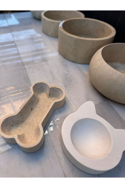 zekmar home stone traverten kedi köpek mama su kabı