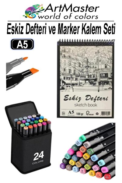 Artmaster A5 Slikarska knjiga 50 listova 100g 1 komad 24 boje flomastera dvos...