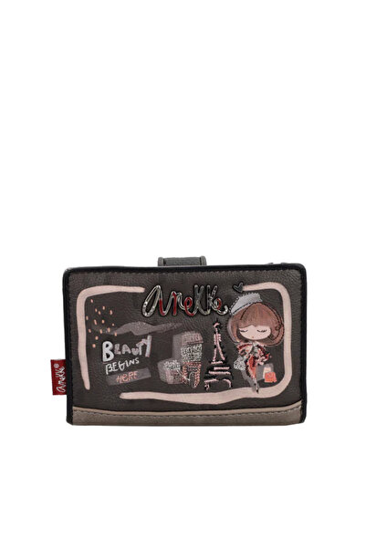 Anekke Medium Wallet with RFID Protection, Zipper and Flap, Brown - Mademoiselle Collection