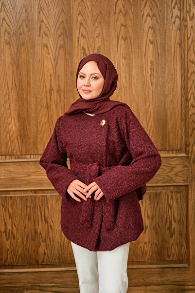 LOCCO Γυναικείο μπουφάν με χρυσά κουμπιά με λεπτομέρειες μπορντό