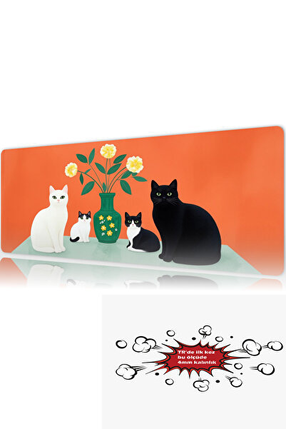 urzuva Cat Portraits 90x40 4MM Kalınlık Premium Gaming oyuncu mousepad, Anti ...