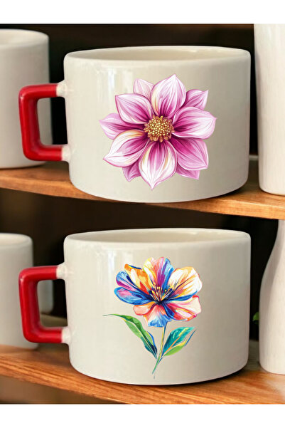 lili hediyelik Beautiful Flower 2-Piece Mug Set - Mug Cup, Modern Mug Cup, Guest Tea Cup