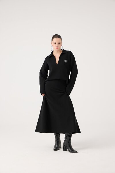 HOLLY LOLLY Oversized Cut Polo Neck Zoi Knitwear Sweater Black