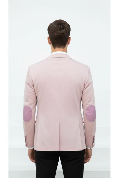 Plus Scorpion Light Pink Men's Italian Cut Blazer Jacket – Sleeve Patched, S Slim Fit Stylish and Modern Tasa