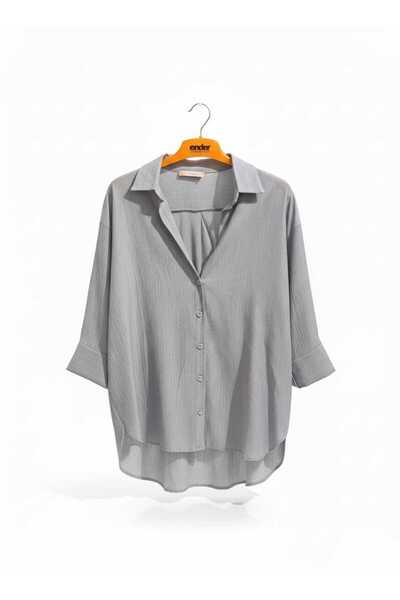 Quzu Oversize Kadın Gömlek 11693 Gri