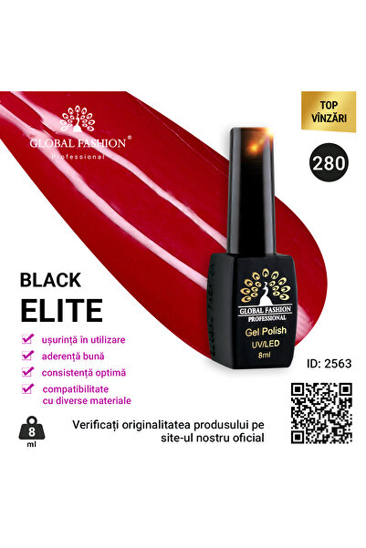 global fashion Set of 4 units: BLACK ELITE semi-permanent nail polish, 8 ml, 280