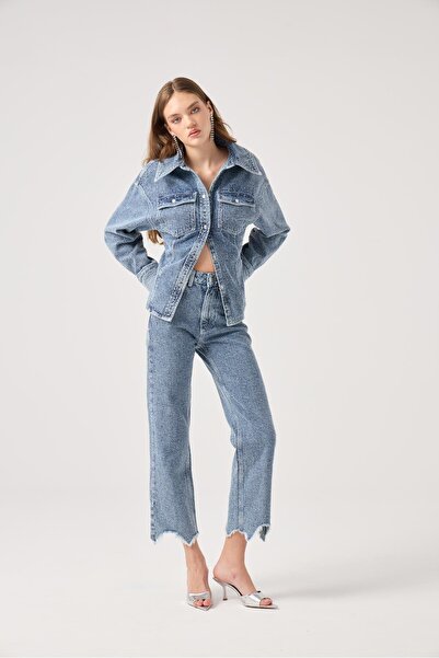 HOLLY LOLLY Special Fabric Effect Laura Jean Pants Blue