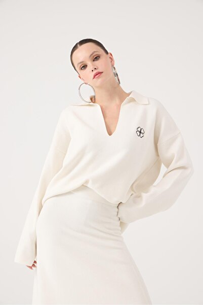 HOLLY LOLLY Oversized Cut Polo Neck Zoi Knitwear Sweater Black White