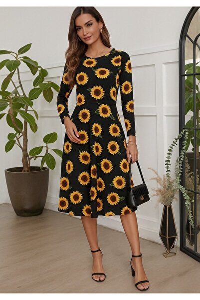 JANES Γυναικείο φόρεμα Fakir Sleeve Crew Neck Midi Micro