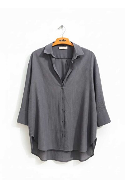 Quzu Oversize Kadın Gömlek 11693 Antrasit