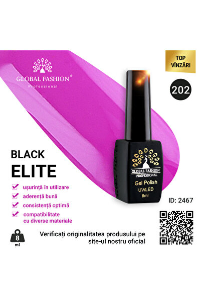 global fashion Set of 4 units: BLACK ELITE semi-permanent nail polish, 8 ml, 202