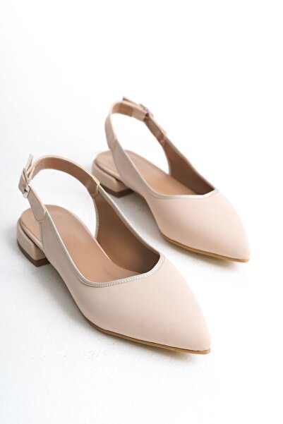 FEMME Balerini casual pentru femei cu vârf ascuțit și spate deschis Julia Beige