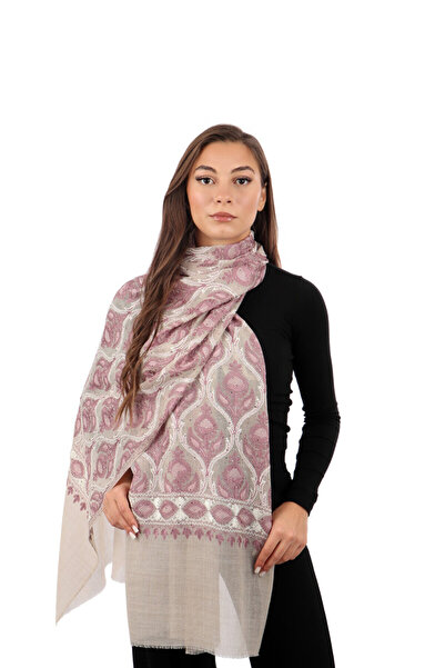Bursa İpek Stone Rose Dried Stone Embroidered Wool Silk Shawl
