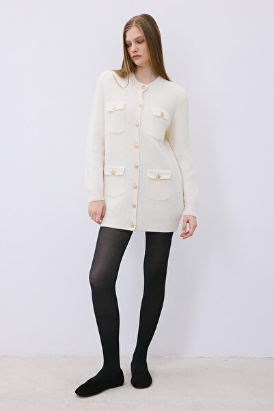 rue Gold Buttoned Ecru Knitwear Cardigan