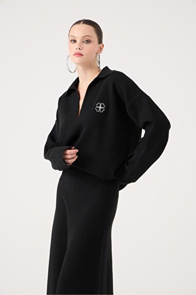 HOLLY LOLLY Oversized Cut Polo Neck Zoi Knitwear Sweater Black