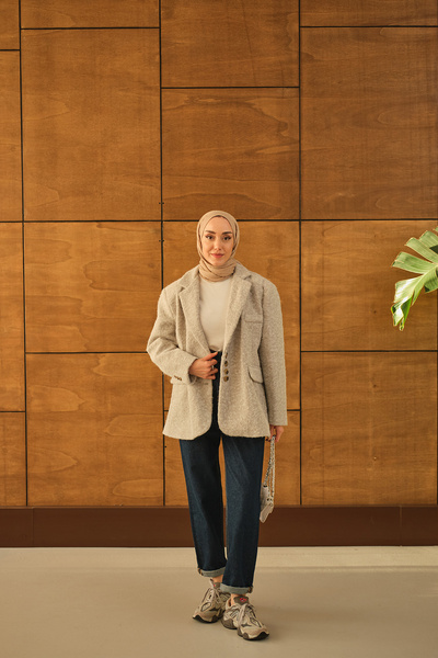 LOCCO Women's Button Detail Wrinkled Jacket Gray