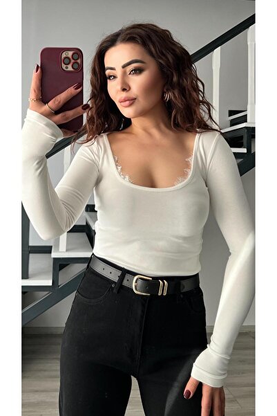 Oslove Ecru Round Neck Lace Blouse