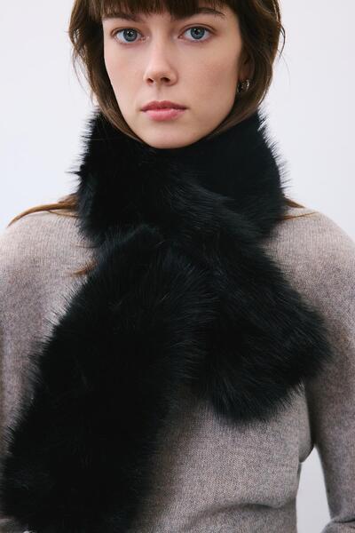 rue Feather Textured Black Fur Neck Collar