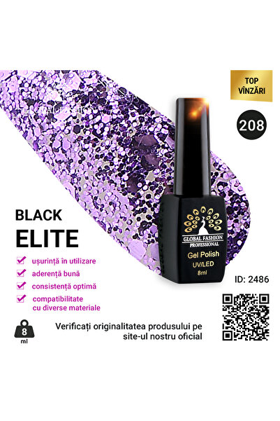global fashion Set de 4 unități: Oja semipermanenta BLACK ELITE, 8 ml, 208