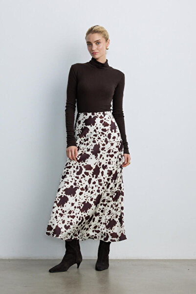 BE BLUE Cow Print Pattern Satin Skirt