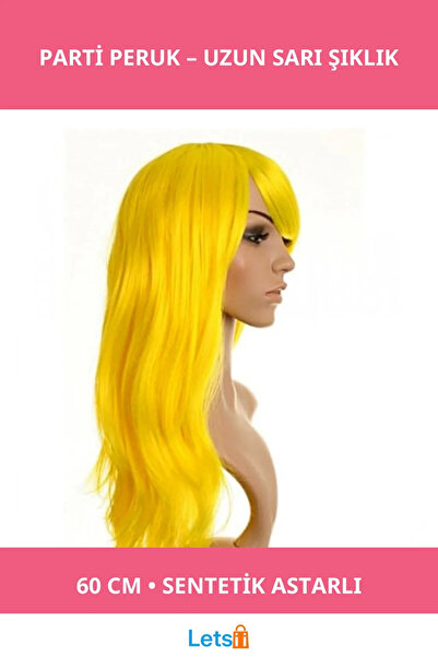 Letsii شعر مستعار صناعي طويل للحفلات باللون الأصفر 60 سم