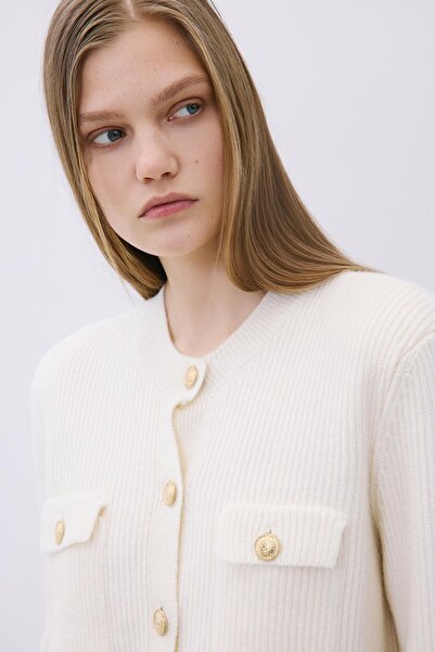 rue Gold Buttoned Ecru Knitwear Cardigan