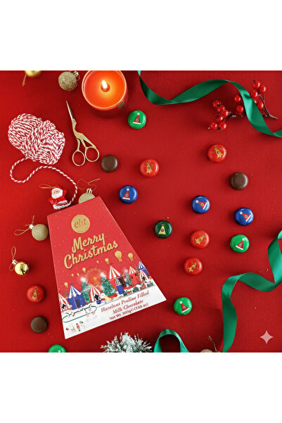 Elit Çikolata Merry Christmas Pralin Dolgulu Sütlü Çikolata Karton Kutu 200g Glutensiz